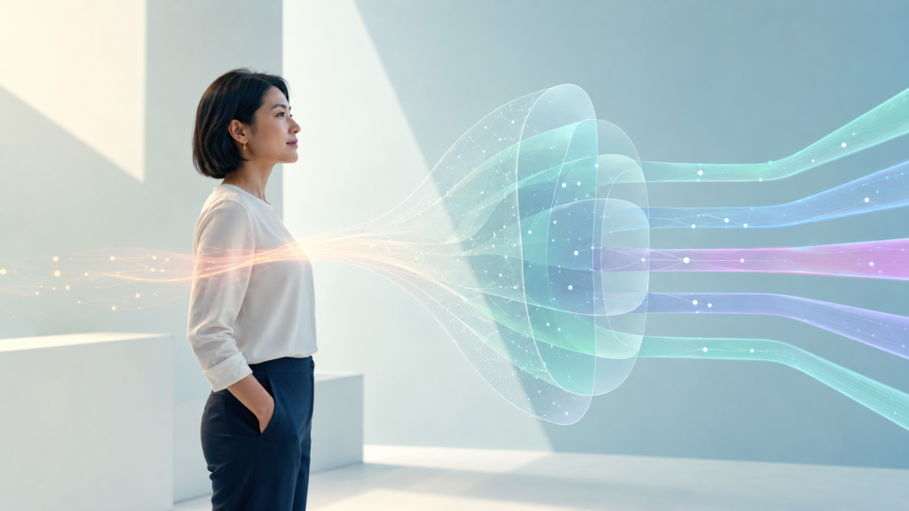 woman with technological language orb