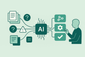 image showing illustrated worker using an AI workflow