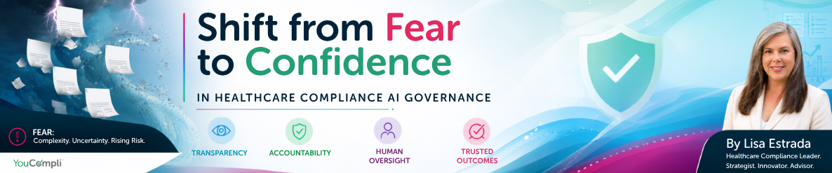 banner blog image on ai in healthcare compliance feature female author